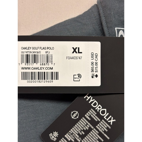 Oakley Golf Flag Polo Shirt Men's Dark Slate Moisture Wicking Performance XL NWT - Picture 8 of 9